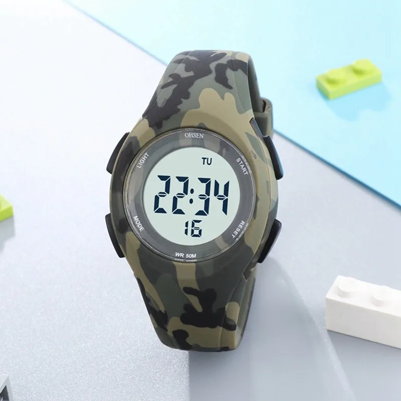 Jam Tangan Anak-anak Digital Jam Tangan Olahraga Kamuflase Militer Tahan Air Led Jam Tangan Alarm Stopwatch Elektronik Siswa Anak-anak