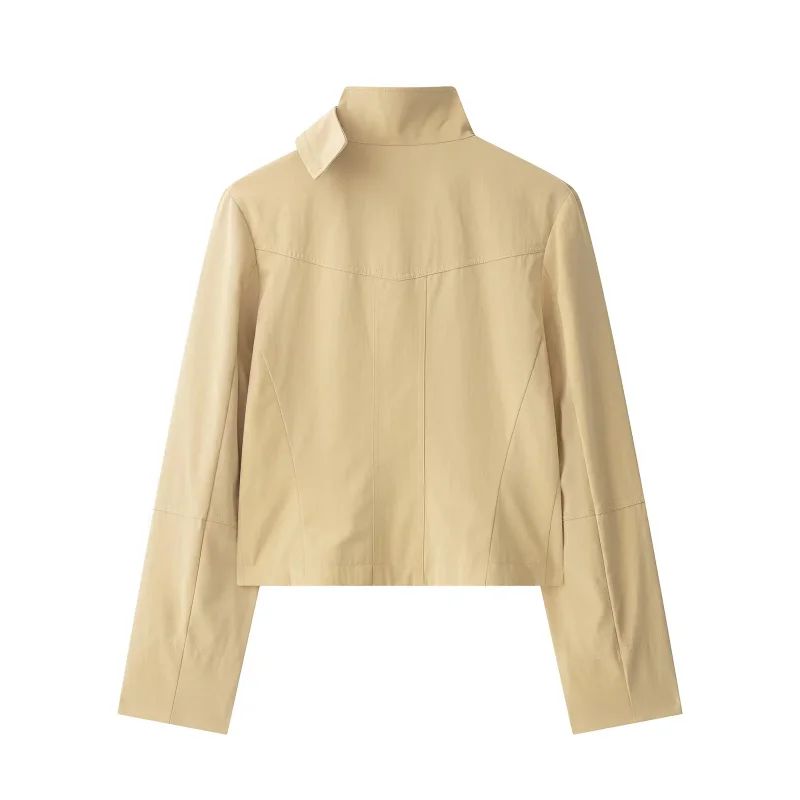 2026 Autumn New Style Women's Stylish Jacket With Filled Collar And Flap Pockets Long Sleeve Short Sleeved Versatile Coat