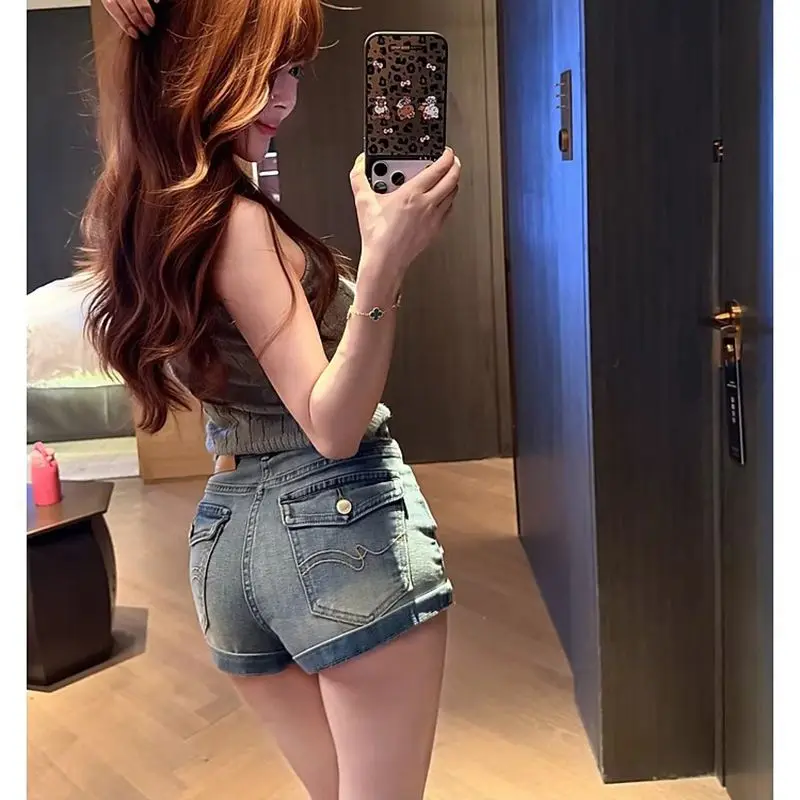 Women Sexy Hot Girl Jeans Fashion Washed Denim Slimming Versatile Denim Trouser Casual Streetwear Cool Summer Shorts Retro Jorts