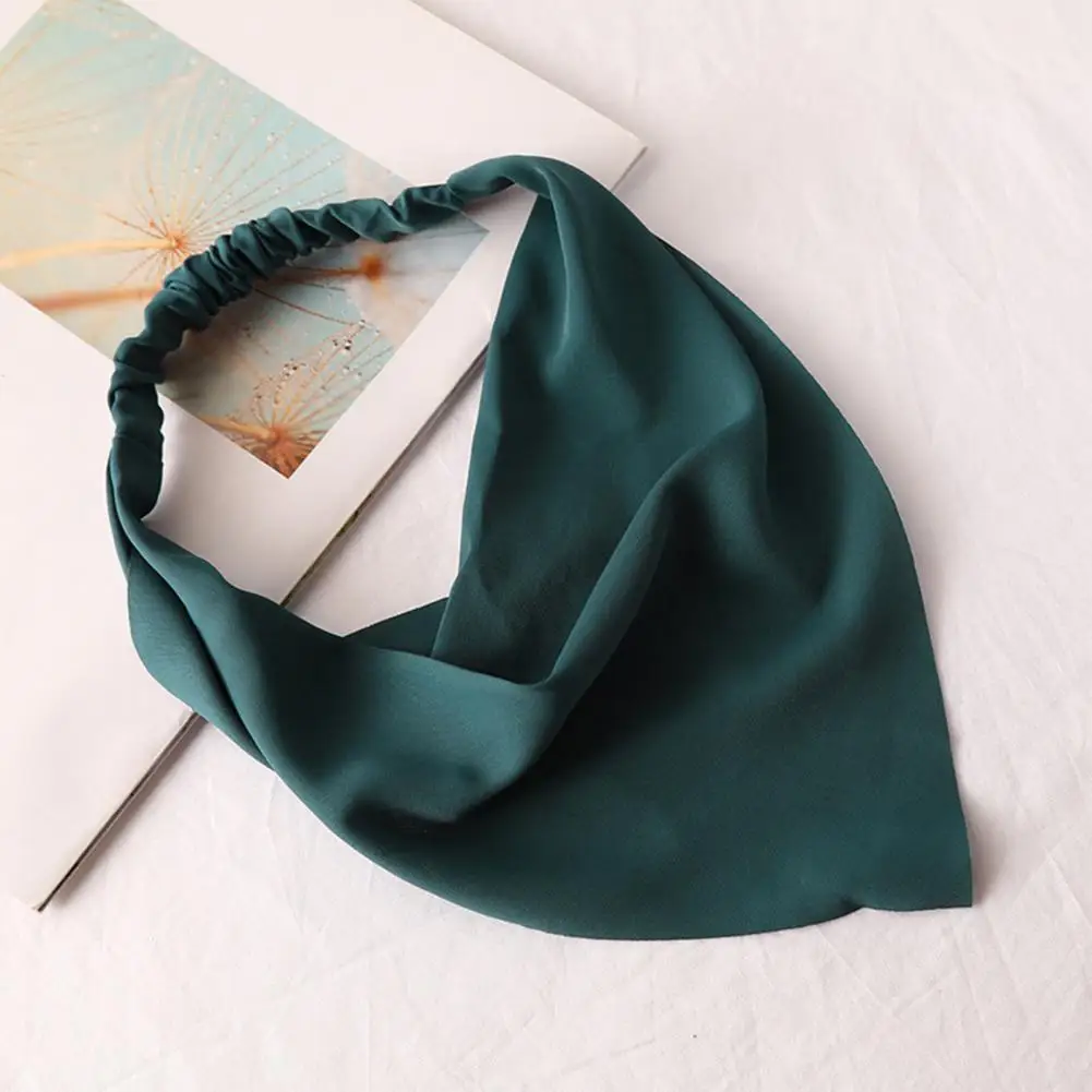 Summer Women Solid Color Head Scarf Vintage Triangle Bandanas Chiffon Elastic Hairbands Children Girl Headbands Hair Accessories