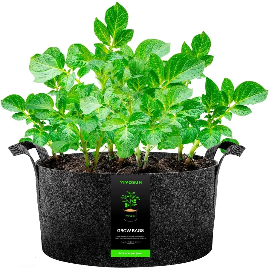 

1 Pack 100 Gallon Grow Bag Fabric Pot with Handles for Vegtables and Plants