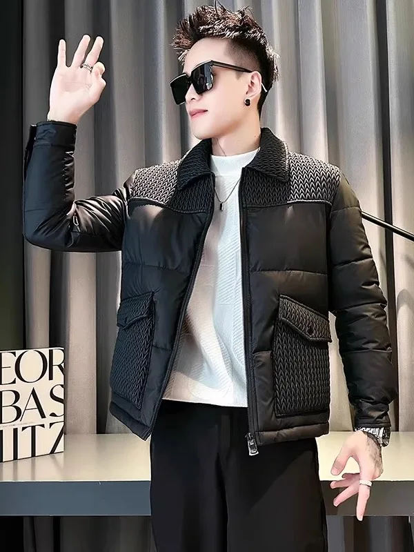 

Мужская утепленная хлопковая куртка на осень-зиму: модная, простая, универсальная, с воротником-стойкой, комбинированная, теплая, молодежная, популярная