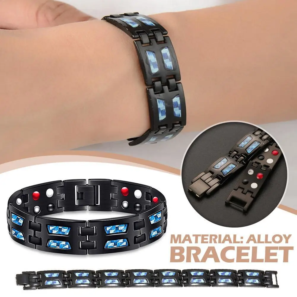 Carbon Blue Titanium Magnetic Therapy Bracelet Unique Double Row Ultra Strength Fashion For Men Festival Gifts Daily Casual