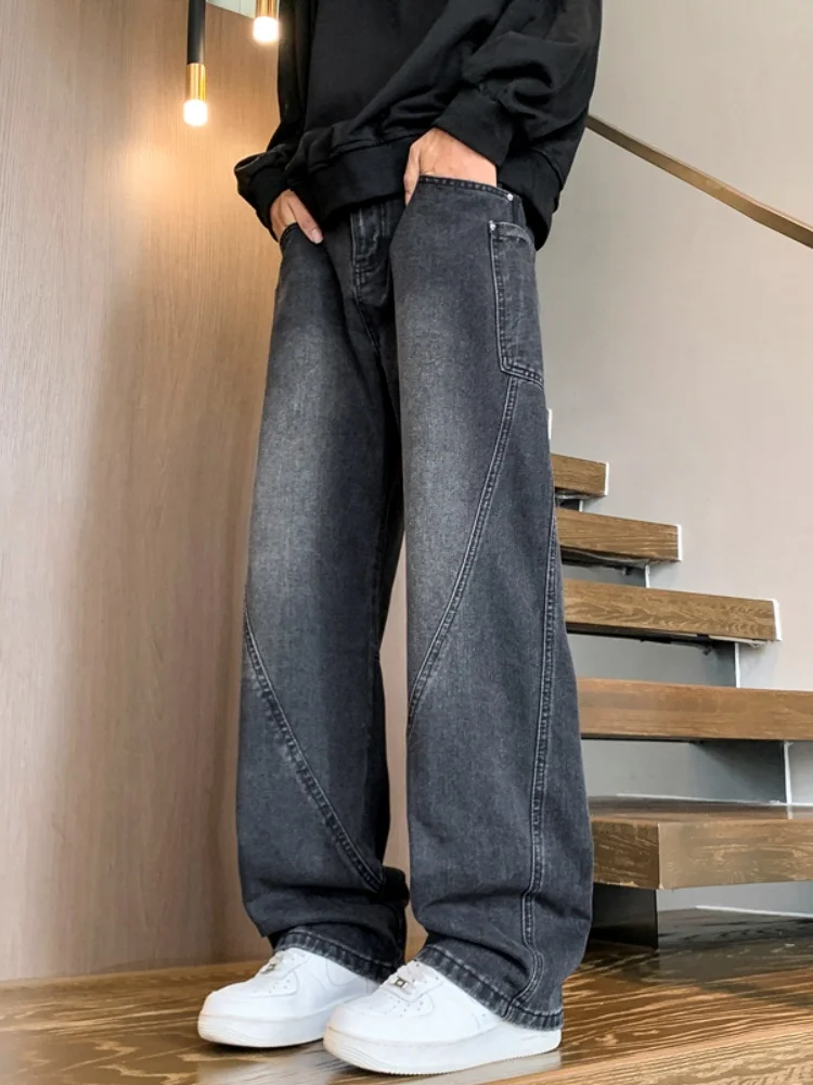 

American Street Sle Men's Workwear Jeans Spring Autumn High Waist Straight Leg Wide Leg Pants Micro Flared Long Trousers