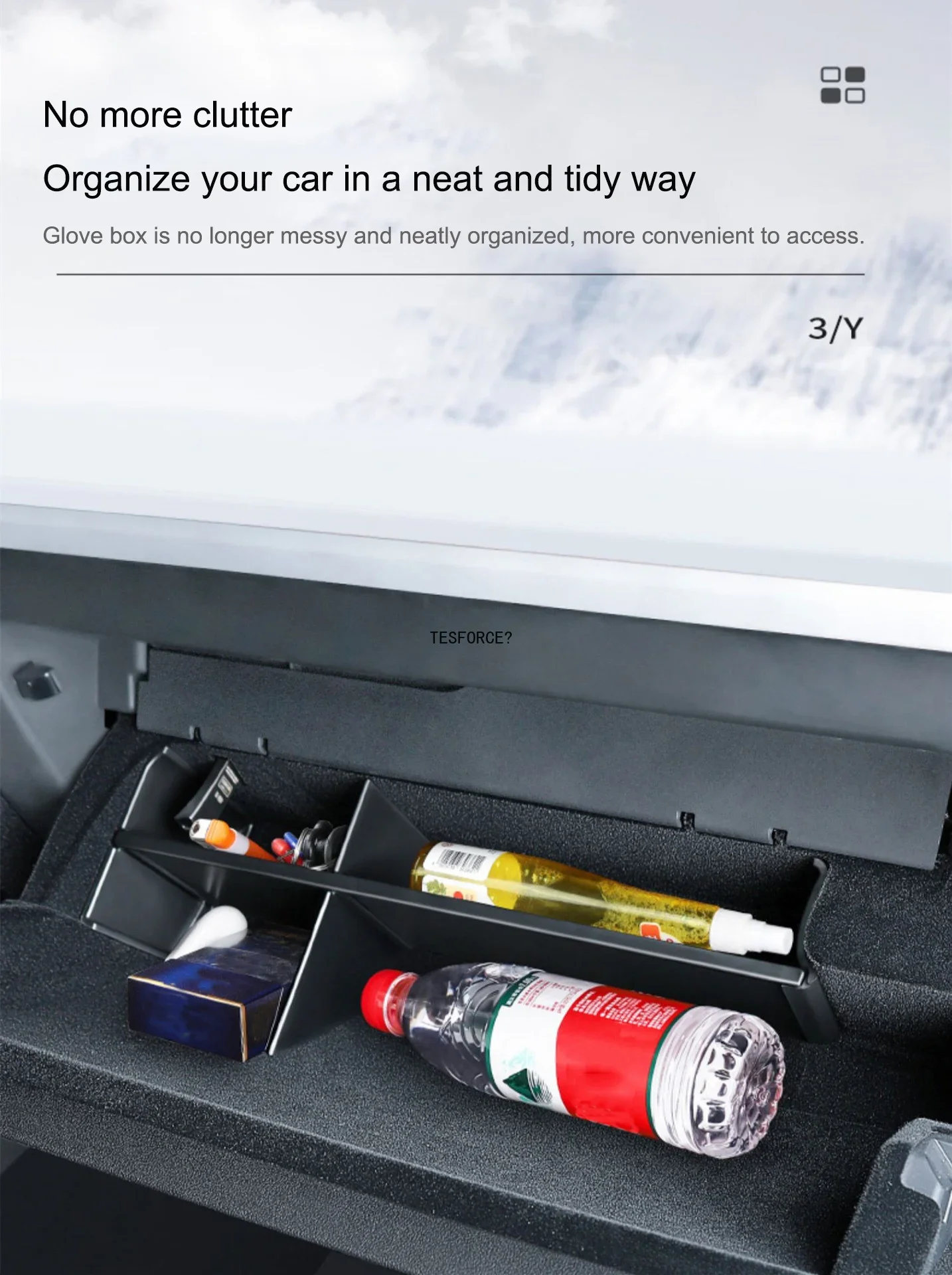 For Tesla Model 3/Y 2017-2022 Glove Box Organizer Partition Plate Storage Layered Container Shelf Passenger Glove Box Divider