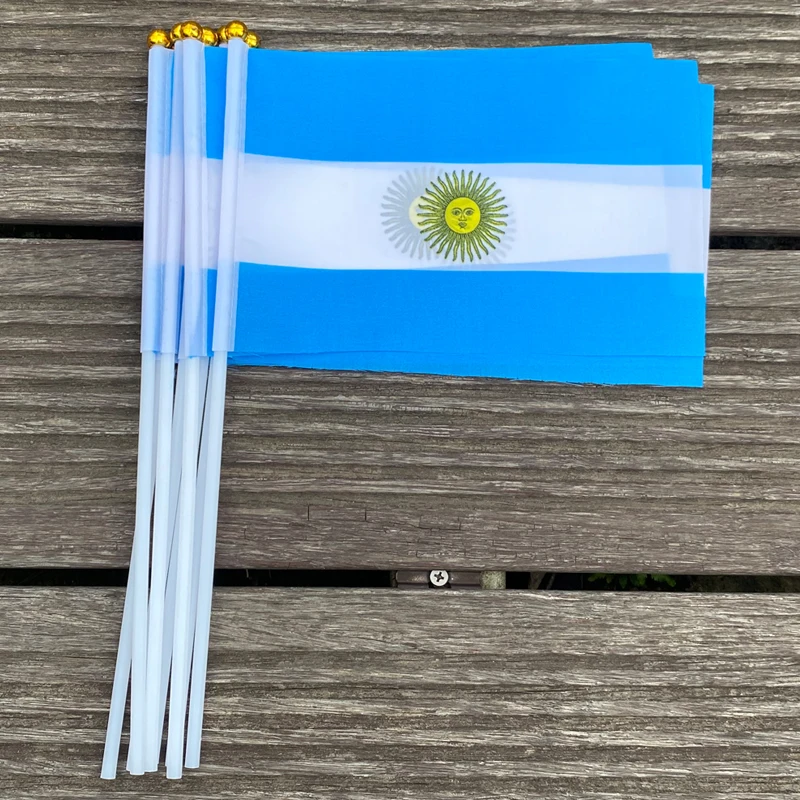 

xvggdg 100pcs 14 * 21cm National Flag Argentina hand flags with plastic flagpole Polyester Printing flag