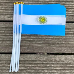 xvggdg  100pcs 14 * 21cm National Flag   Argentina  hand  flags  with plastic flagpole Polyester Printing flag