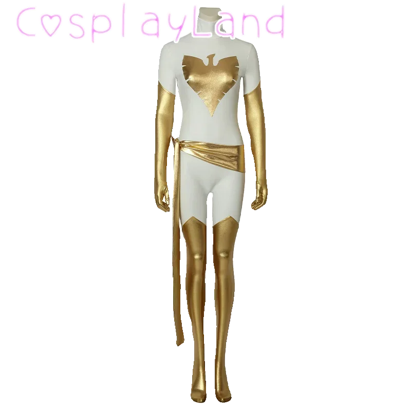 X Phoenix White Jumpsuit Cosplay Costume Halloween Carnival Party Suit 3D Digital Printing Bodysuit Zentai Suit Comic Con