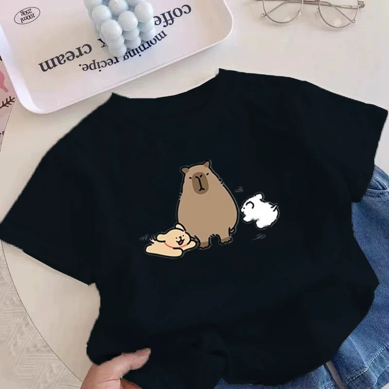 

Pure Cotton Children's Fun T-shirt for Boys and Girls Short Sleeved Summer Capybara Baby Half Sleeved Top