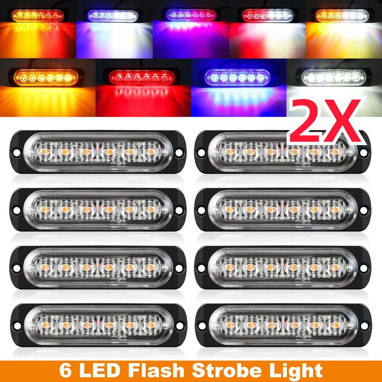 2PCS 6LED 12-24V Strobe LED Hazard Beacon Emergency Flashing Side Marker Light Warning Signal Towing for Trailer Trucks Boat