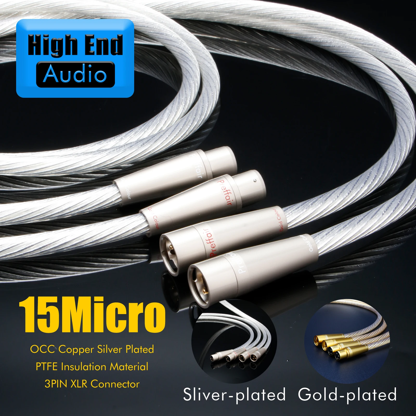 Preffair XLR professional Cable 8N OCC Silver/Gold plated 3pin XLR Audio Cord for amp soundcard Microphone Mixer midi cable