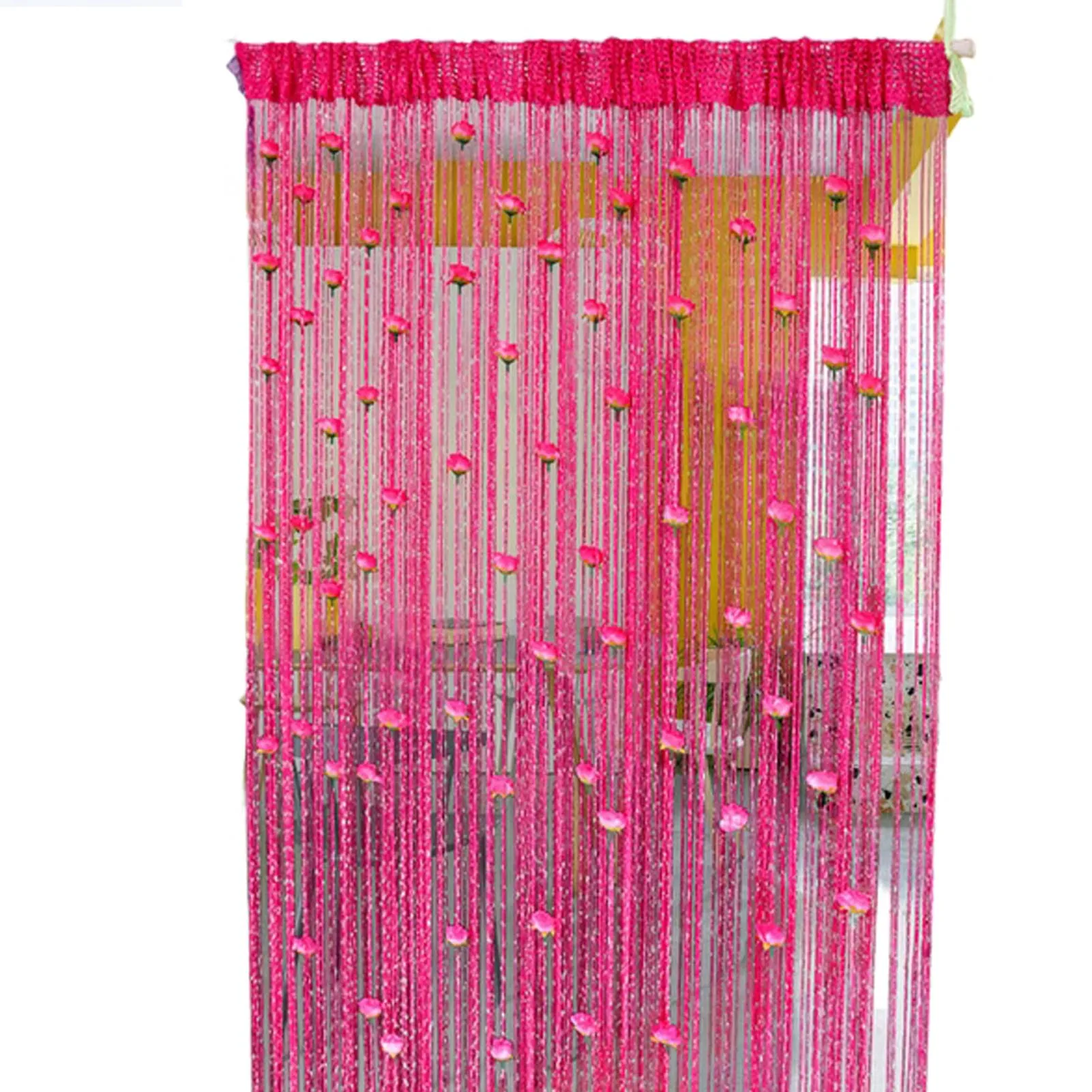

Elegant Rose Thread Curtains Bright Color Not Easy To Fade Vertical Look Workmanship Is Delicate
