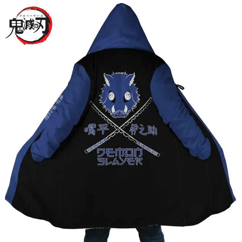 

Demon Slayer Hooded Cloak Tanjiro Nezuko Zenitsu Giyuu Character Fleece Lined Coat Anime Style Winter Long Cloak for Cosplay