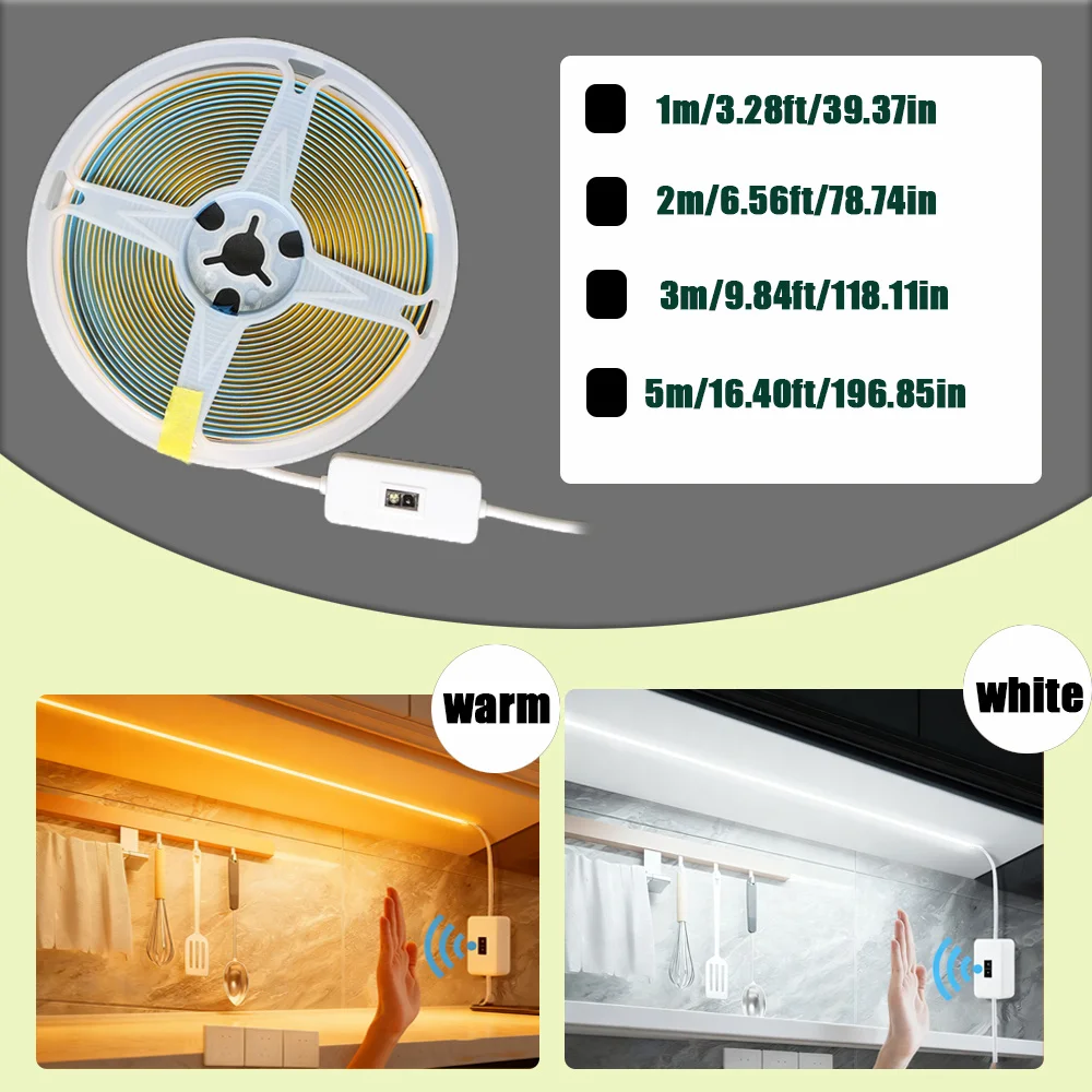 COB LED Strip Light with Hand Sweep Motion Sensor, Backlight Lights, USB Powered,Lights for Kitchen Cabinet Home Decor
