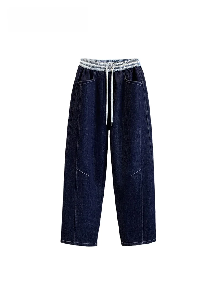 

Прямые джинсы с высокой талией на подкладке, женские модные повседневные брюки больших размеров, корейские хлопковые эластичные джинсы