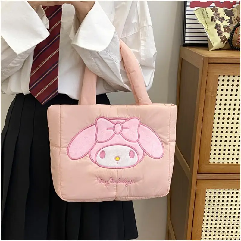 Miniso My Melody Sanrio Handbag Cartoon Cute Down Fabric Blacktail Handbag Shoulder Cute Stationery Bag Large Capacity Handbag 2