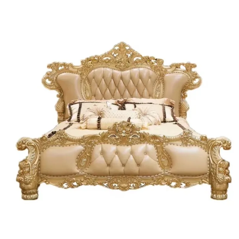 European-style French Style Double Bed Villa-sized Large High-end Luxury All-solid Oak Wood King Carved Master Bed