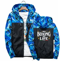 2025 Spring Autumn Mens No Boxing No Life Gym Logo Print Popular Patchwork Camouflage Design Cardigan Zipper Jacket Hoodies Coat