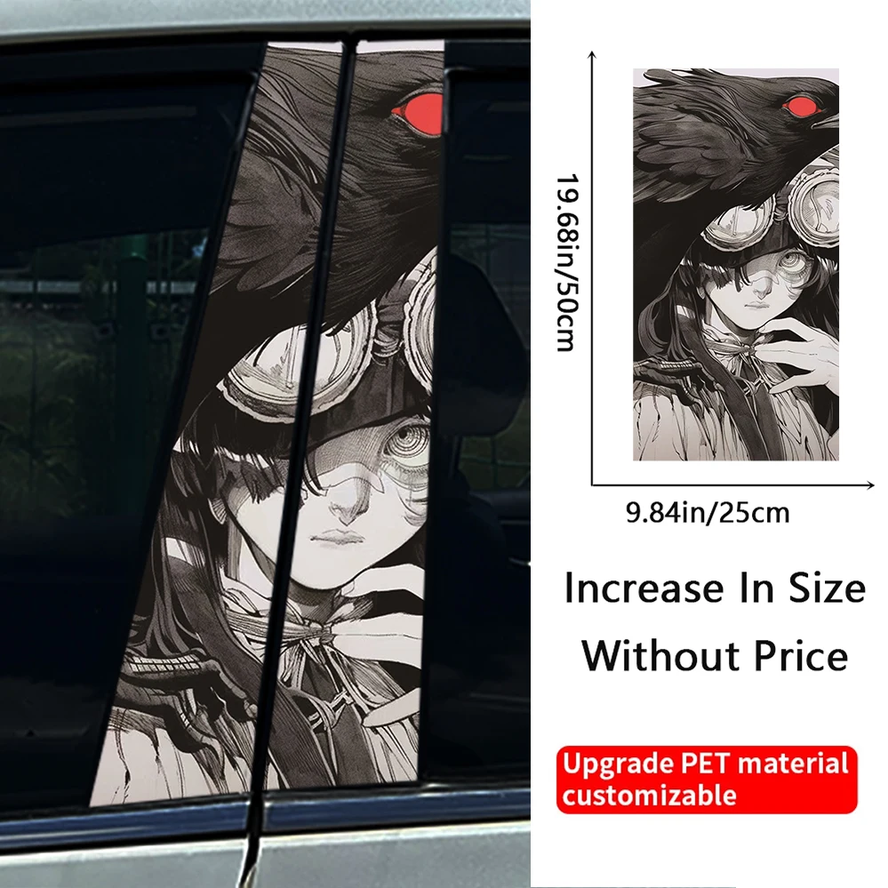 Gothic Artistic Mage Raven crow and girl Anime Waterproof Auto B Pillar Car Sticker Decal For Audi BMW TOYOTA HONDA MAZDA