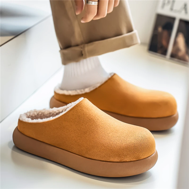 

2025 New Thick Bottom Casual Trendy Retro Comfortable Low Top Winter Warm and Thick Plush Men's Cotton Slippers