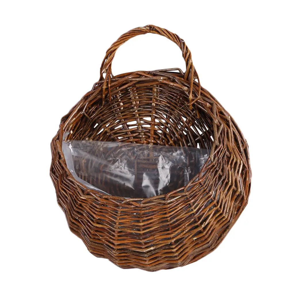 Handmade Rattan Hanging Wall Basket Large Rustic Wicker Flower Pot Decorative Birds Nest for Home Garden Balcony Decoration