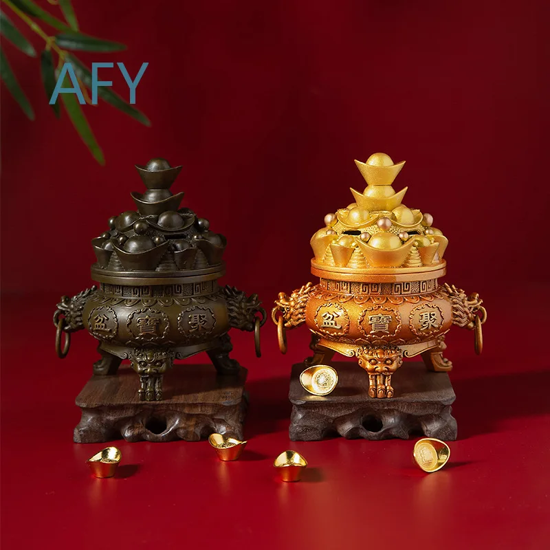 Brass Wealth Basin Incense Burner with Lid for Home Indoor Aromatherapy Use Compatible with Coil Incense Stick Incense Cones