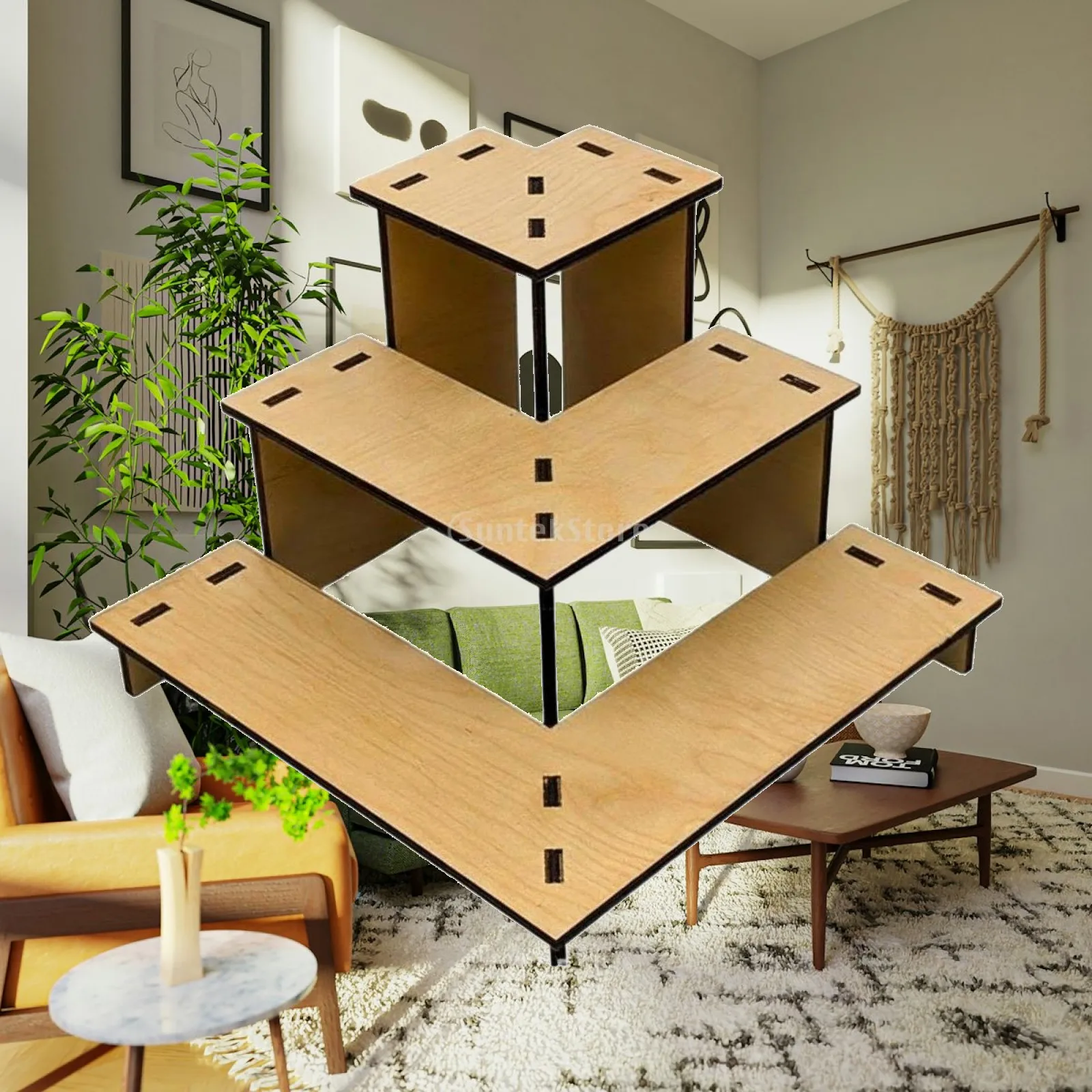 Tiered Wooden Display Shelf Space Saving Riser Multi Level Organizer for Retail Jewelry Cosmetics Corner Desk Display