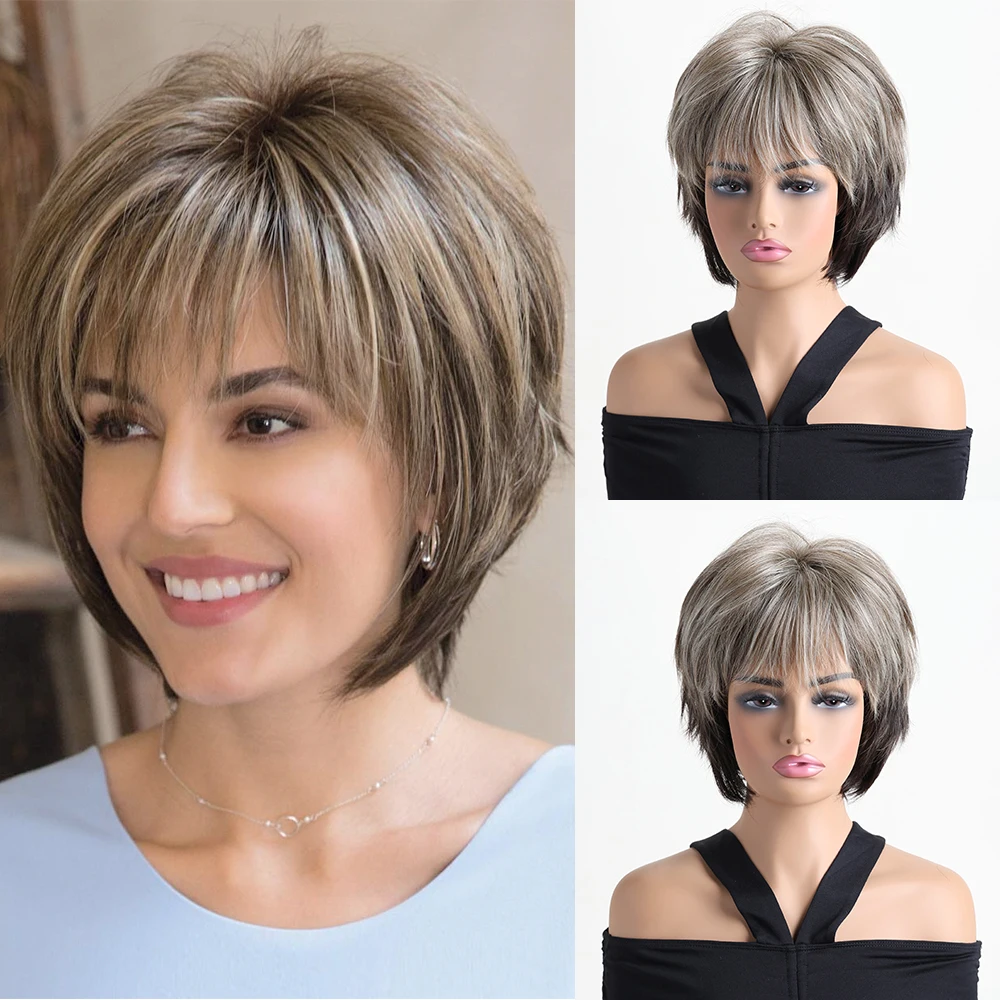 Short Natural Wigs with Bangs for Women