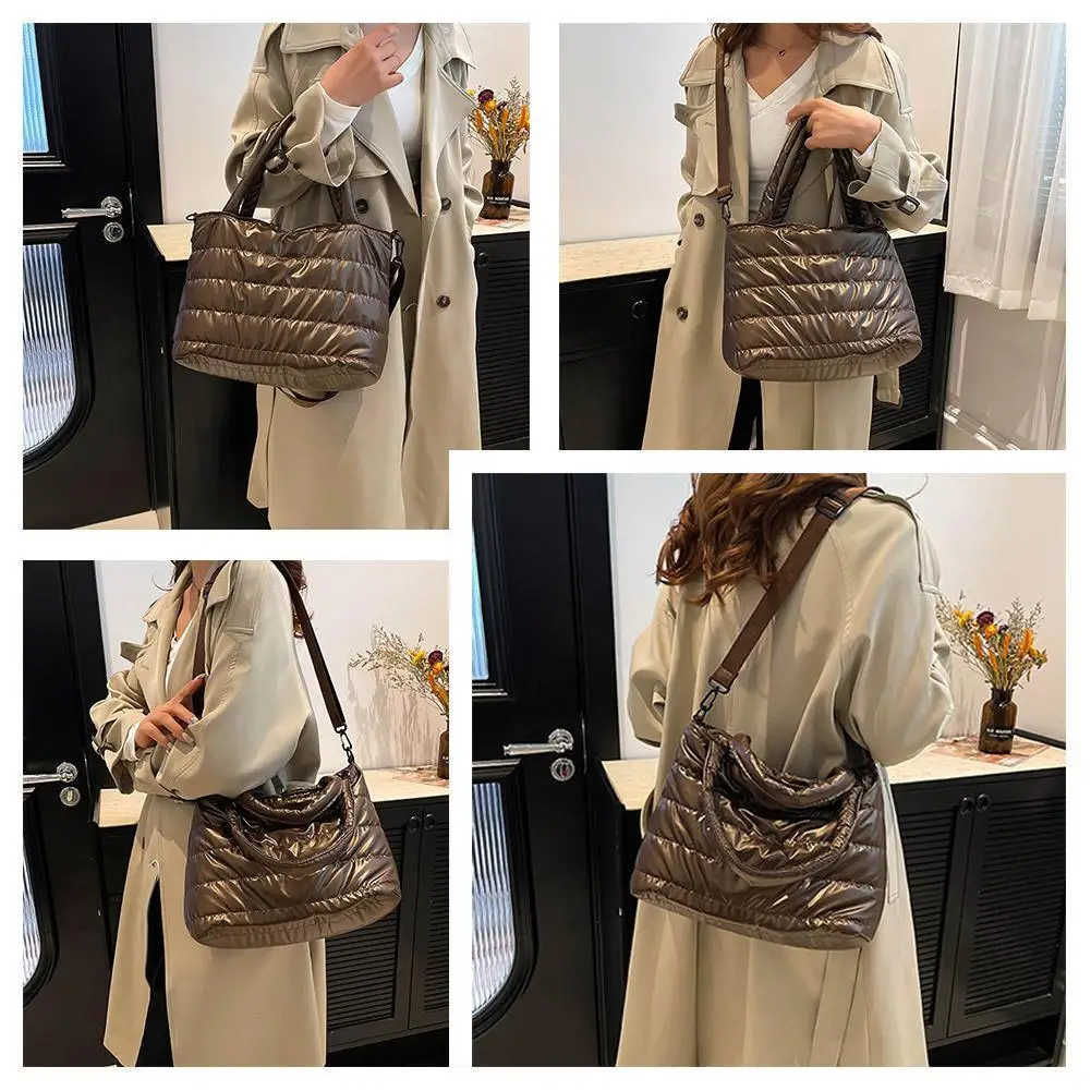 Damen-Umhängetasche aus Baumwolle mit Stickerei-Detail, Einzel-Schulter-Handtasche, Modisches Herbst-Winter-Design mit Glanzoberfläche – Detail 9
