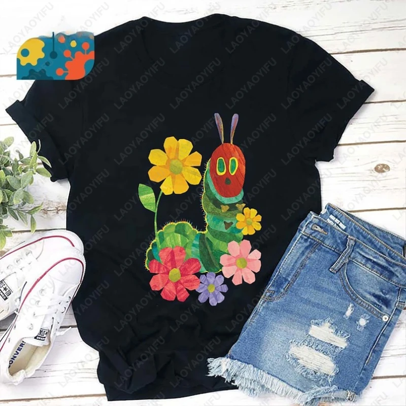 Flowers and The Very Hungry Caterpillar Teacher TShirt Life Kindergarten Cotton Shirt for Men Women Funny Cute Loungewear Gift