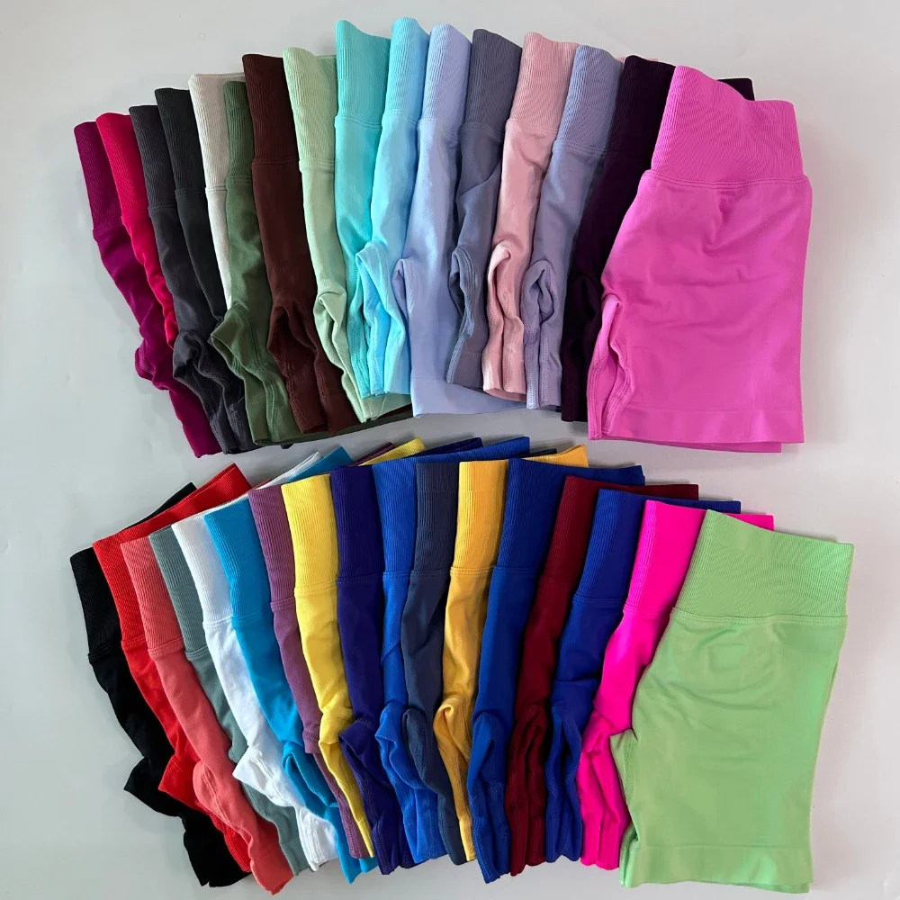 Women Shorts Low Ribbed Band Seamless Yoga Shorts Scrunch Bum Workout Shorts Booty Stretch Fitness Clothes Running Gym Shorts