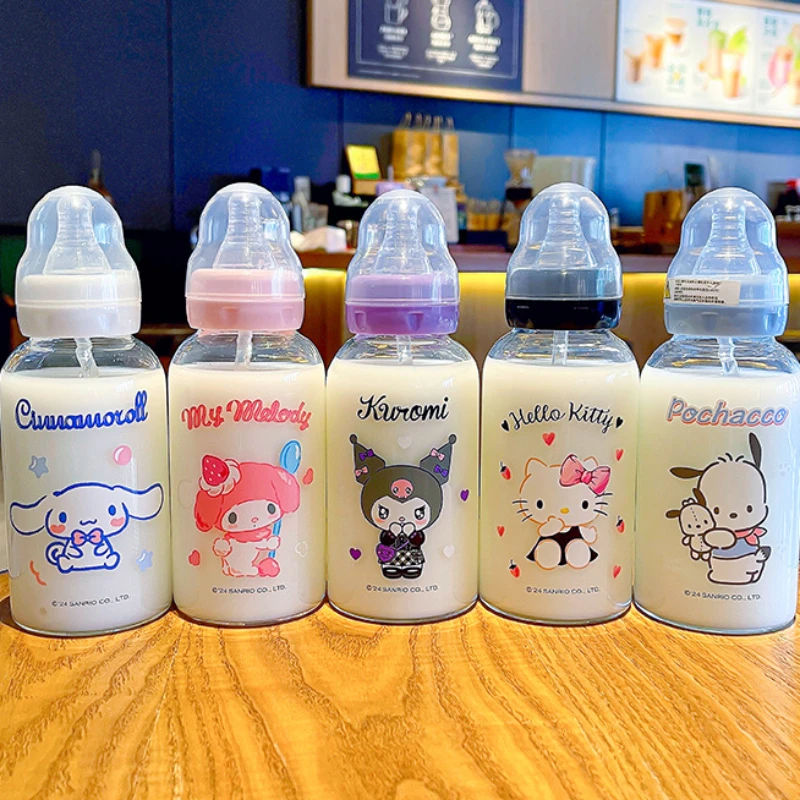 Sanrio Cute Cartoon Hello Kitty My Melody Cinnamoroll Pacifier Glass Sweet and Lovely Feeding Bottle Cute Things for Girls