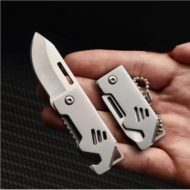Mini Outdoor Folding Knife D2 Steel Portable Bottle Opener Sharp Cutting Tool Hanger High Hardness Knife Camping Survival Tool