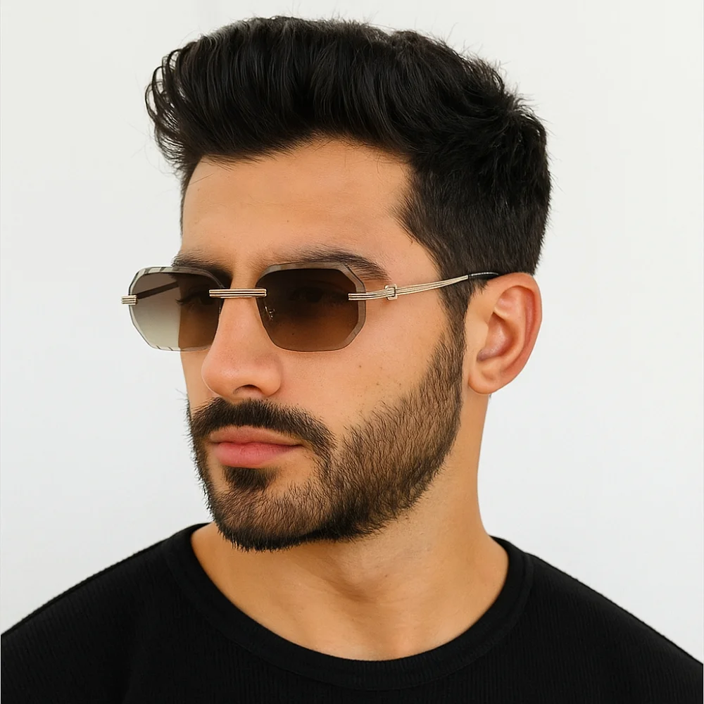 

Vintage UV 400 Rimless Sunglasses Square Punk Men Sunglasses Steampunk Korean Style Driving Eyewear Holiday