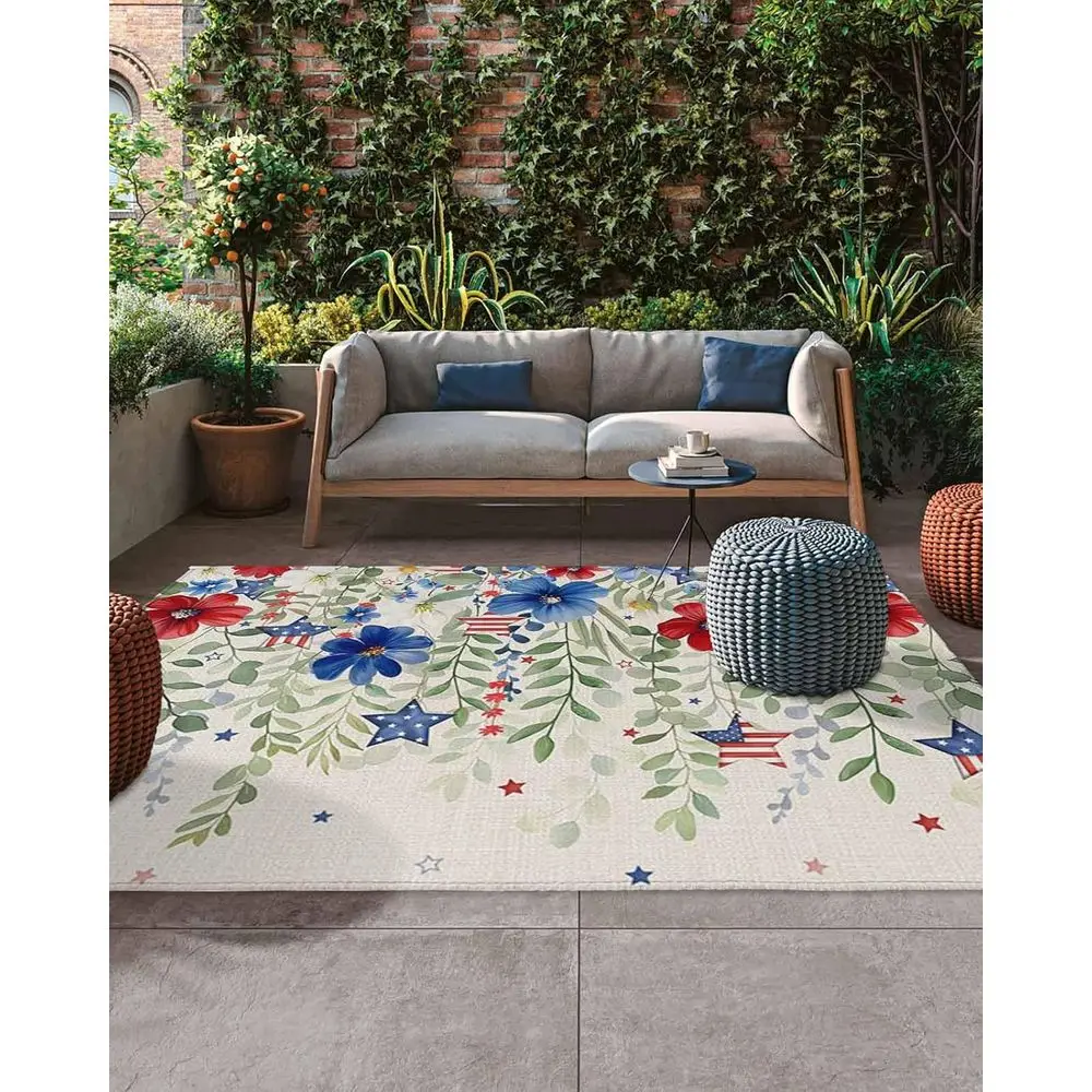 

Патриотический уличный ковер с красным цветком и звездами на День независимости, нескользящая палуба и декор заднего двора