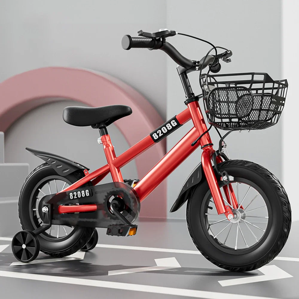 Kids Bike Bicycle with Flash Training Wheels Large Basket Double Brake for Student Boys Girls Ages 2-12 Years Anti-rollover