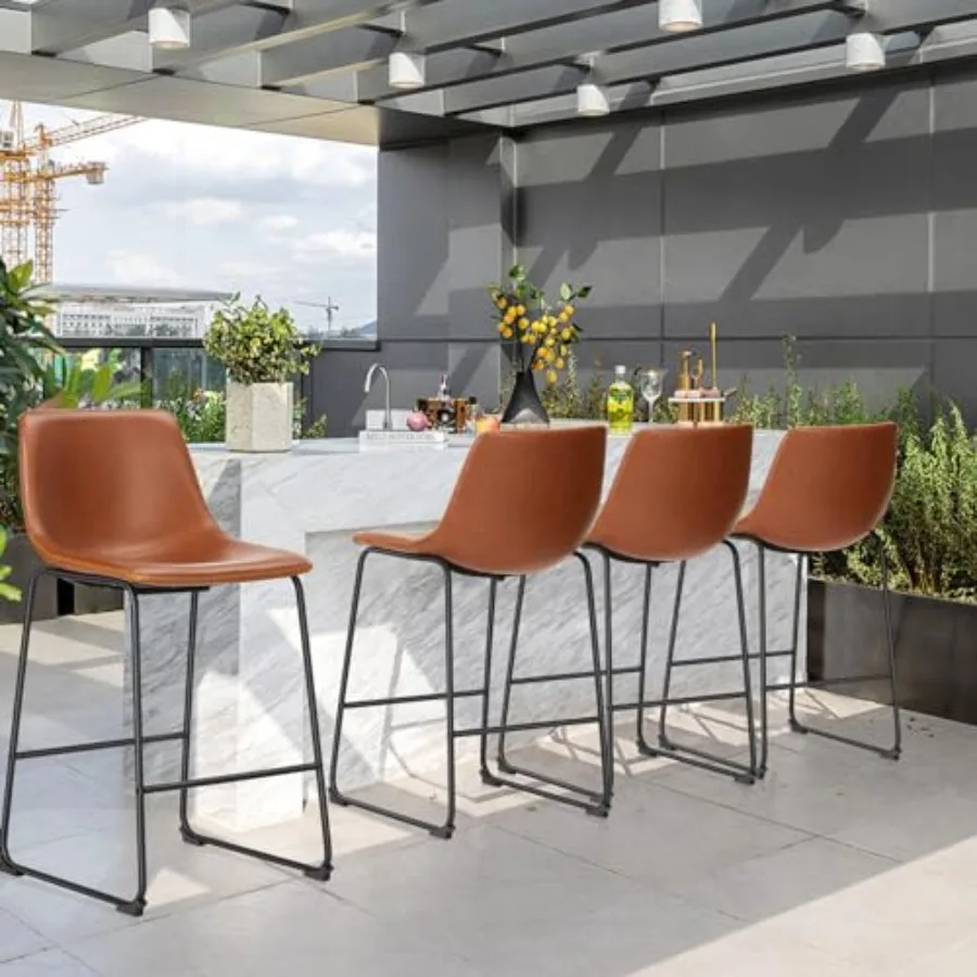 

26-дюймовые барные стулья на стойке, набор из 4 барных стульев без подлокотников, барные стулья из искусственной кожи со спинкой, кухонные островные стулья Com