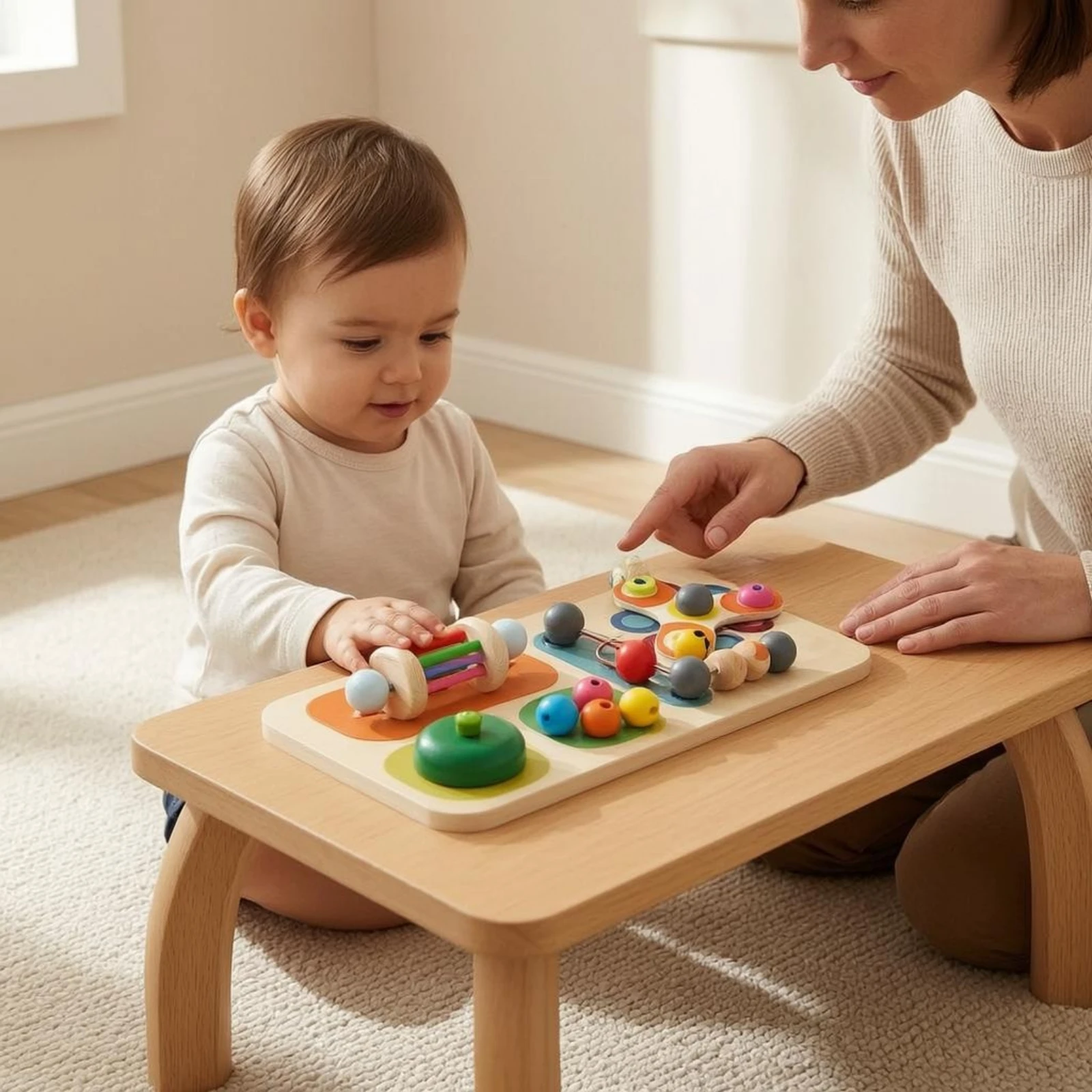 Child-Led Busy Board Fine Motor Skills Wooden Busy Board Early Learning Toy Rounded Corners Screenscreen-Independent for Infants