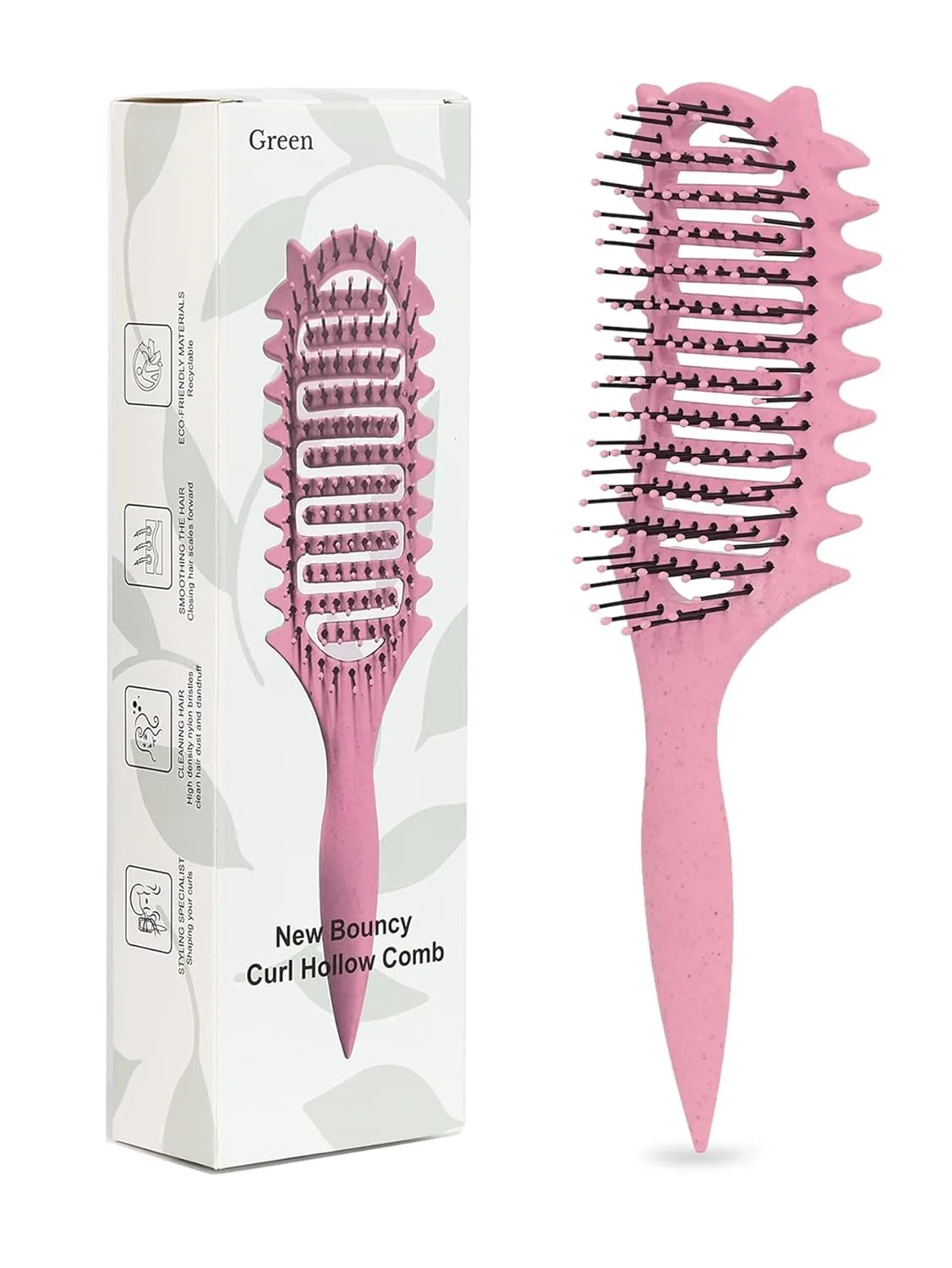 Cepillo definidor de rizos, cepillo para peinar ondas de cabello rizado, rizos de cabello definidos para mujeres y niñas, nuevo forma de cabeza de gato, verde