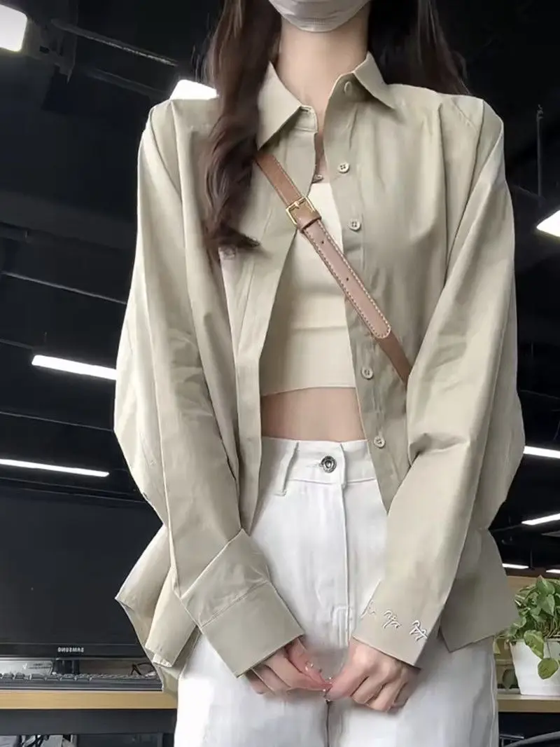 Design-sensual Niche Shirt Jacket for Women Spring and Summer New Embroidered Retro Casual Loose Long-sleeved Sunscreen Shirt