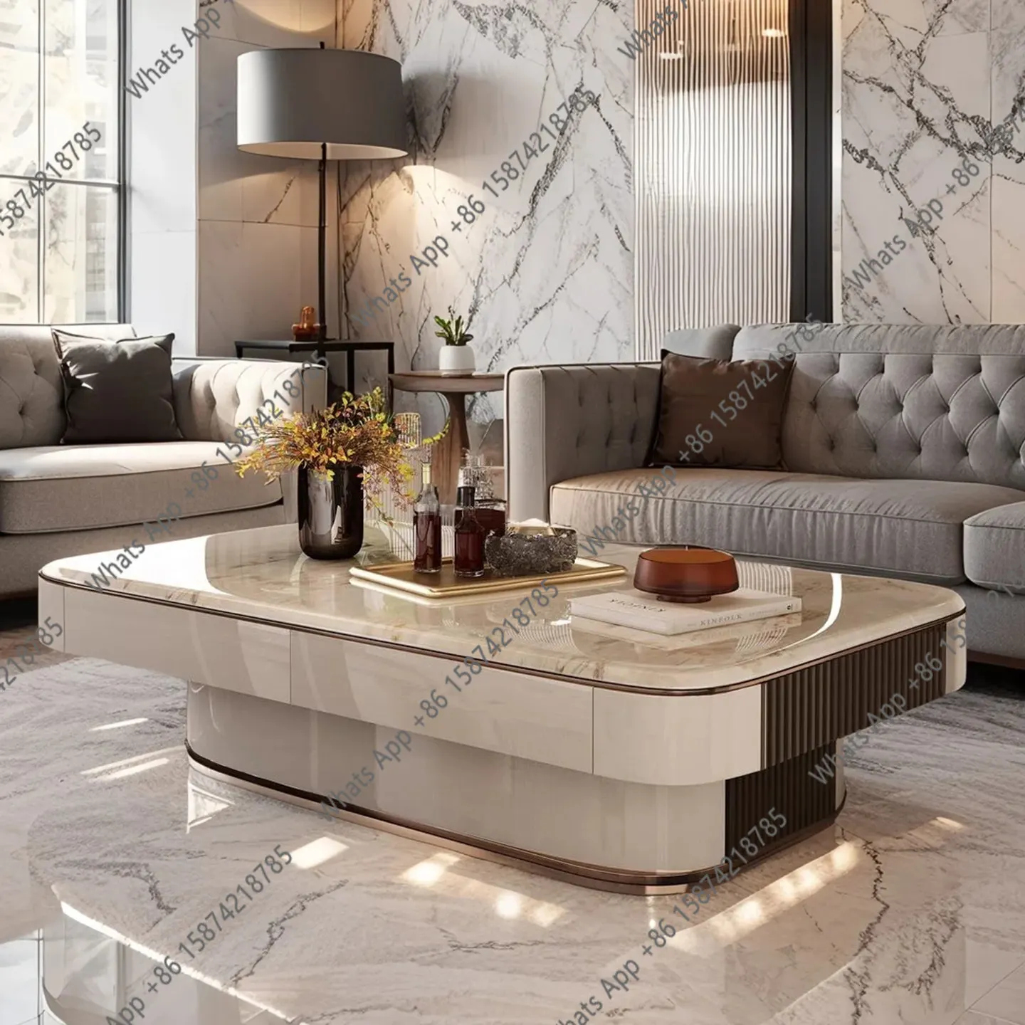 Modern coffee table light luxury high sense microcrystalline stone villa flat floor large apartment living room  coffee table