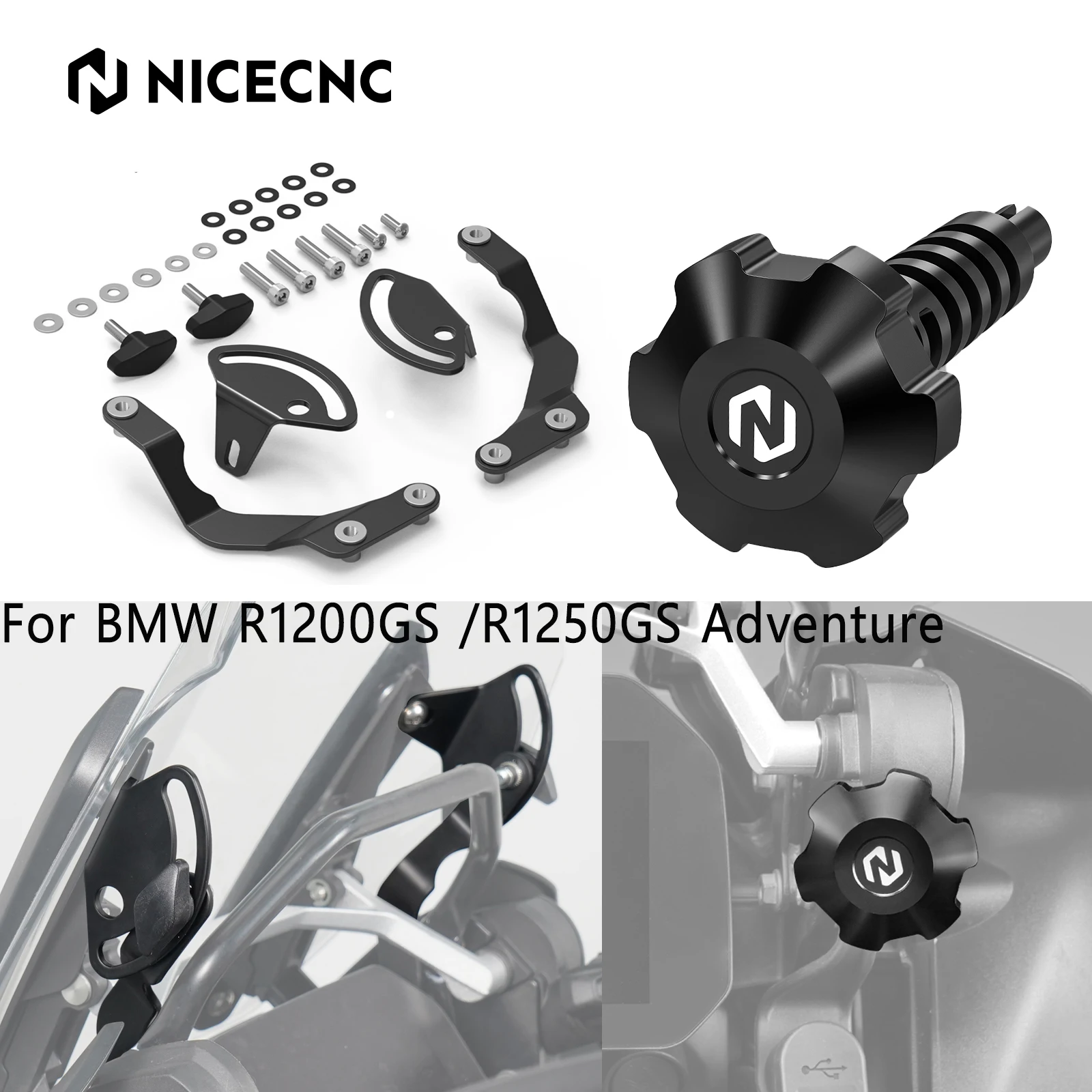 Für BMW R1250GS /Adventure 2018-2024 NICECNC Windschutzscheiben-Stabilisator-Kit Windschutzscheiben-Einstellrad für BMW R1200GS /Adventure