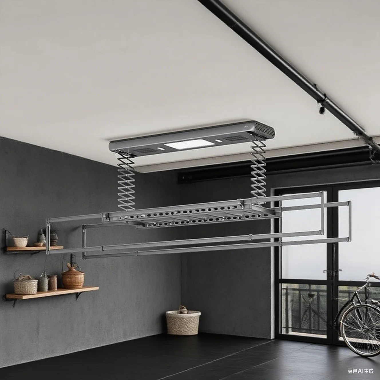 

Smart Ceiling-Mounted Clothes Drying Rack for Balcony Auto-Lifting Clothes Rack with LED Lighting