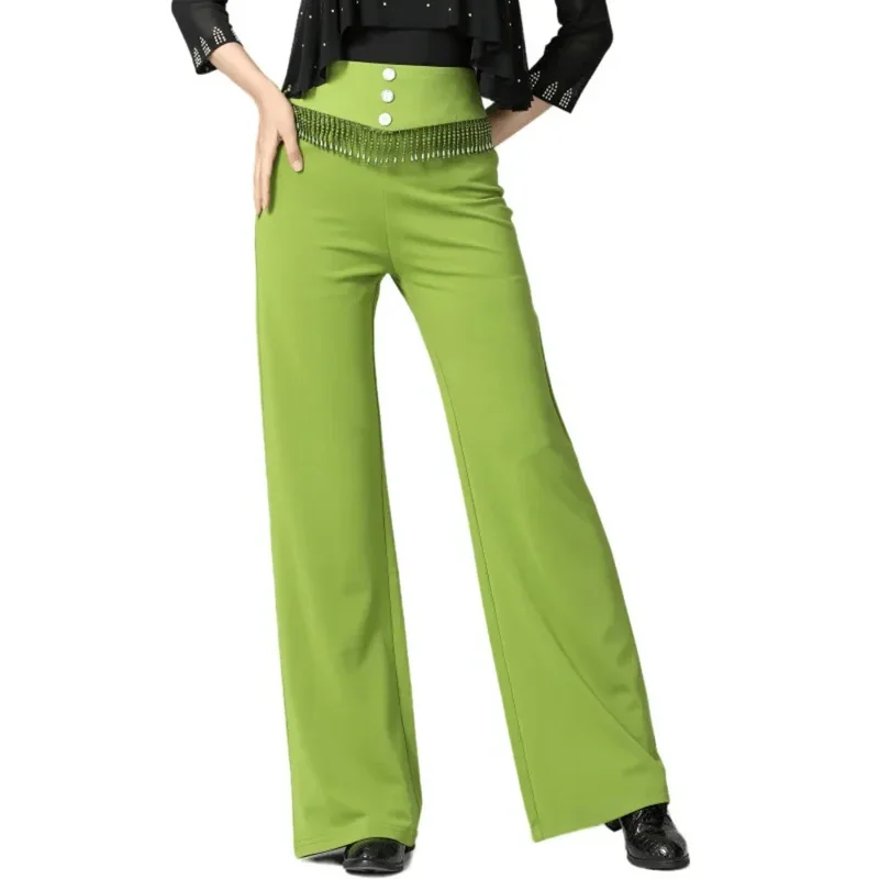 High Waist Samba Latin Dance Costume Wear Woman Solid Color Pants Practice Tassels Ballroom Belly Line Women Clothes 5XL