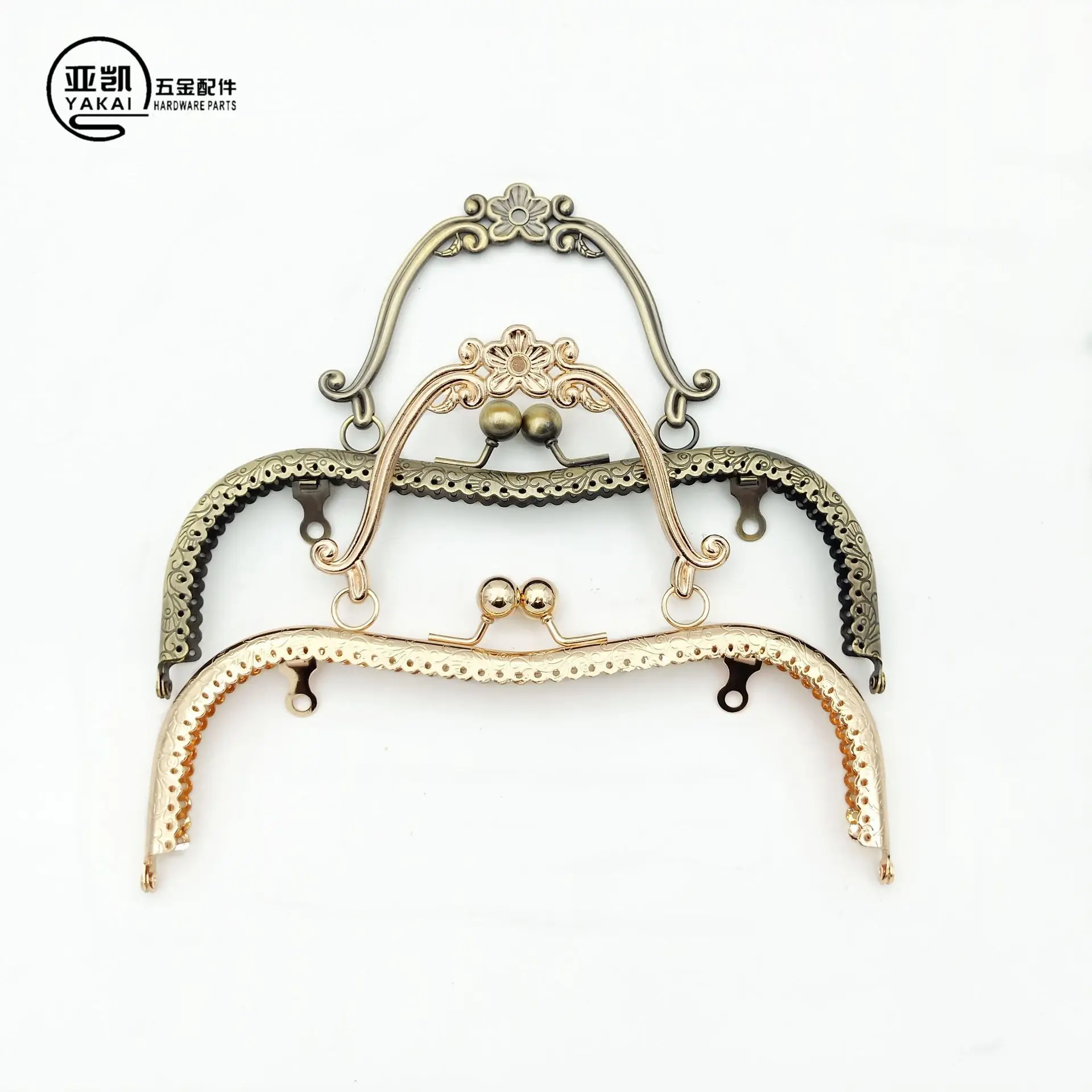 20.5CM Retro Embossing Flower Golden Metal Kiss Bucket Purse  Frame For Bags Handle Clasp To The Bag DIY Accessories