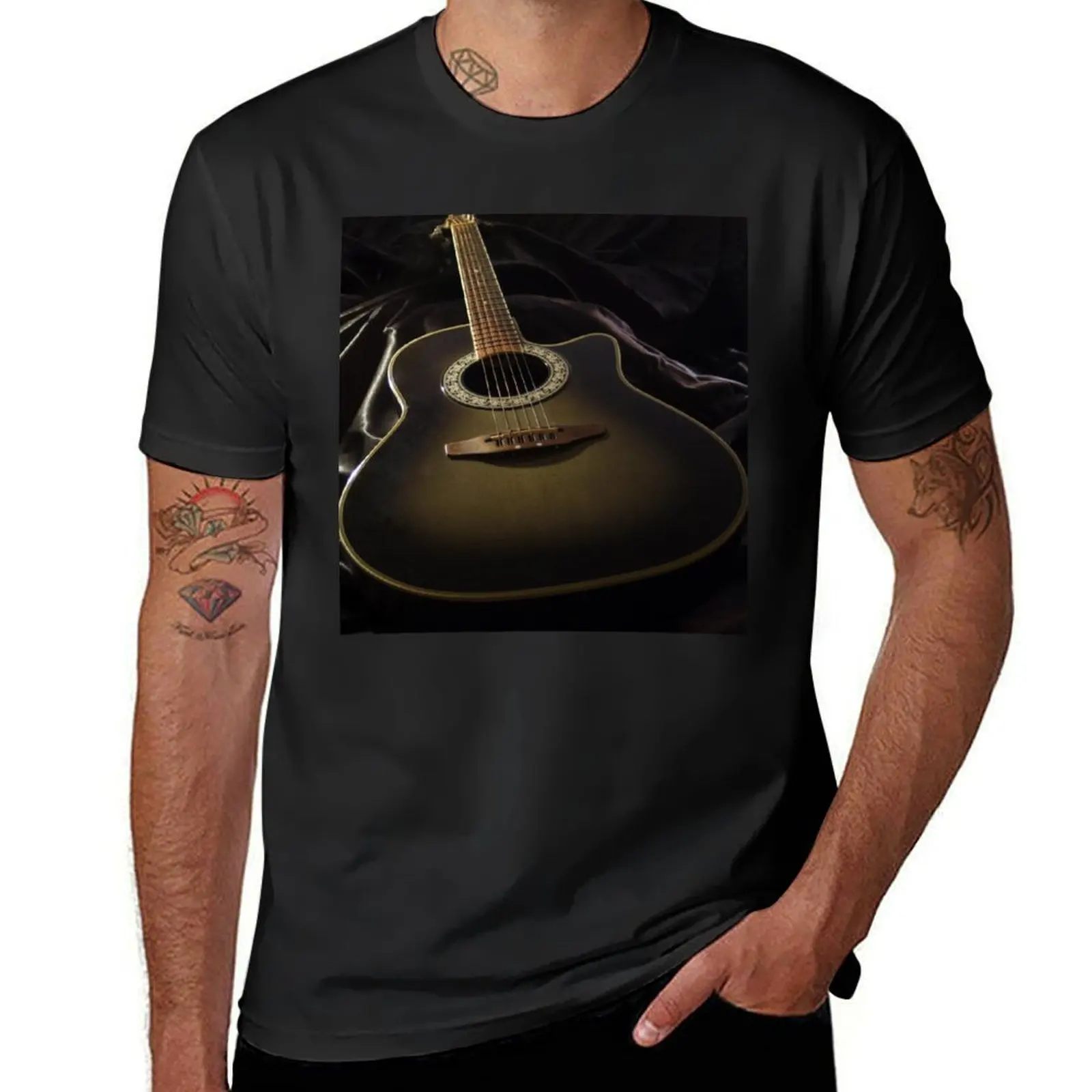 Acoustic Guitar T-Shirt korean fashion animal prinfor boys quick drying oversized t shirt men