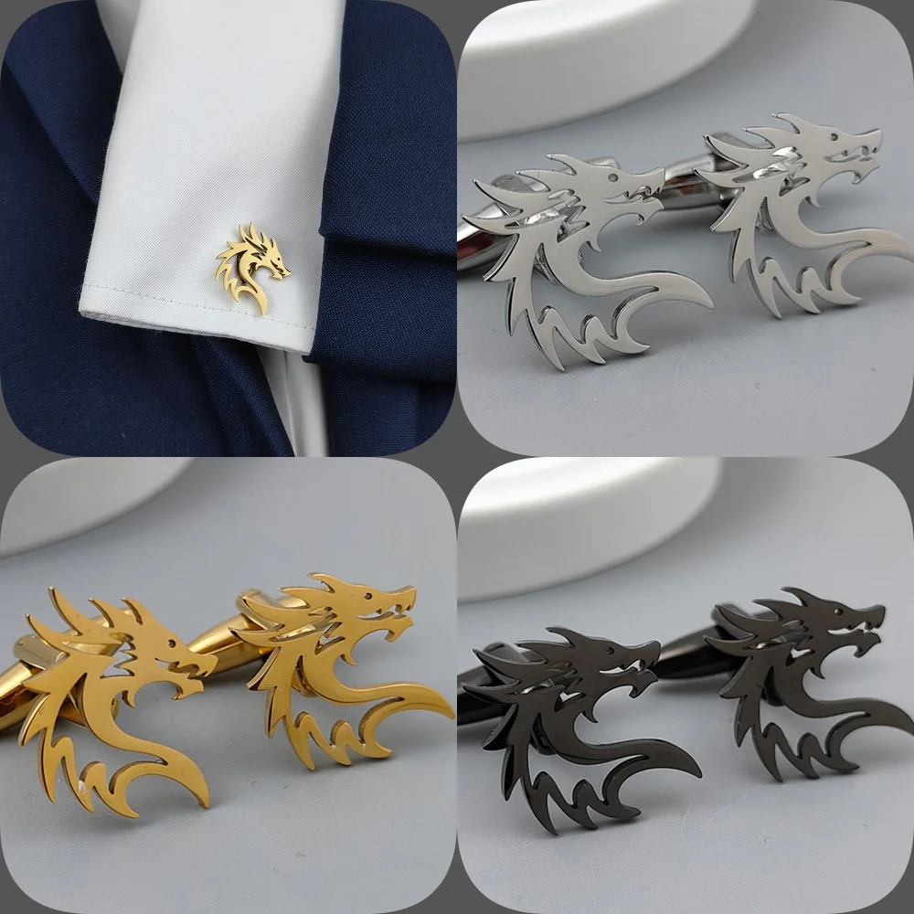 New vintage metal arctic wolf cufflinks, fashionable gold-plated color, perfect evening wear accessories