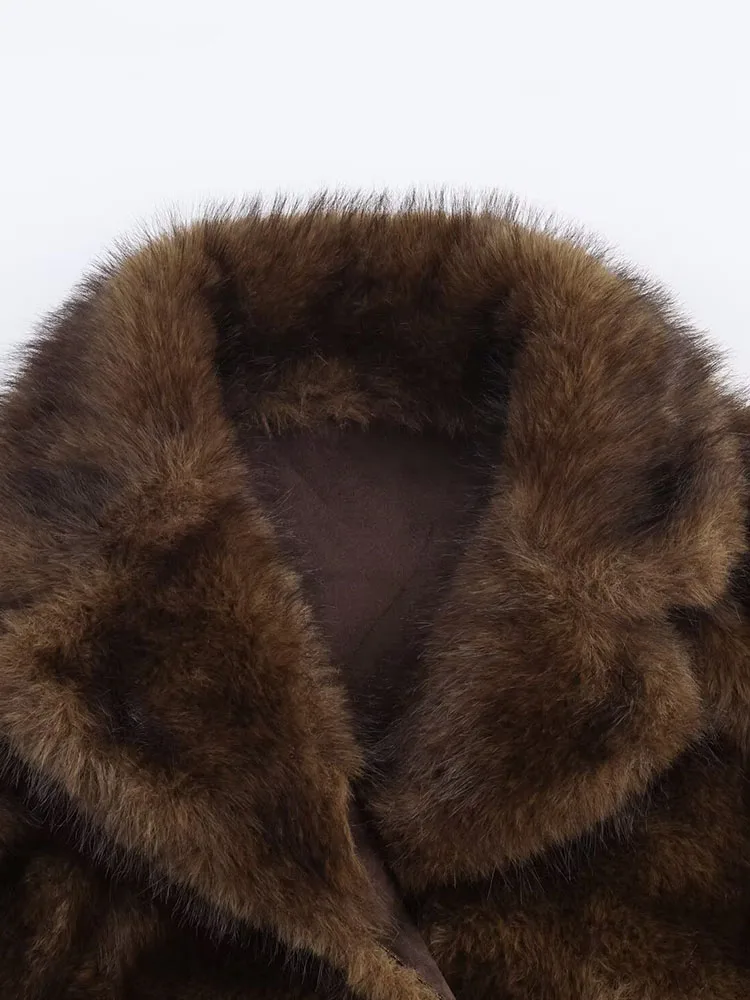 معاطف شتوية نسائية لعام 2025 من الفرو الصناعي ملابس كلاسيكية على الوجهين فضفاضة واحدة الصدر سترات نسائية أنيقة للشارع ملابس خارجية #5