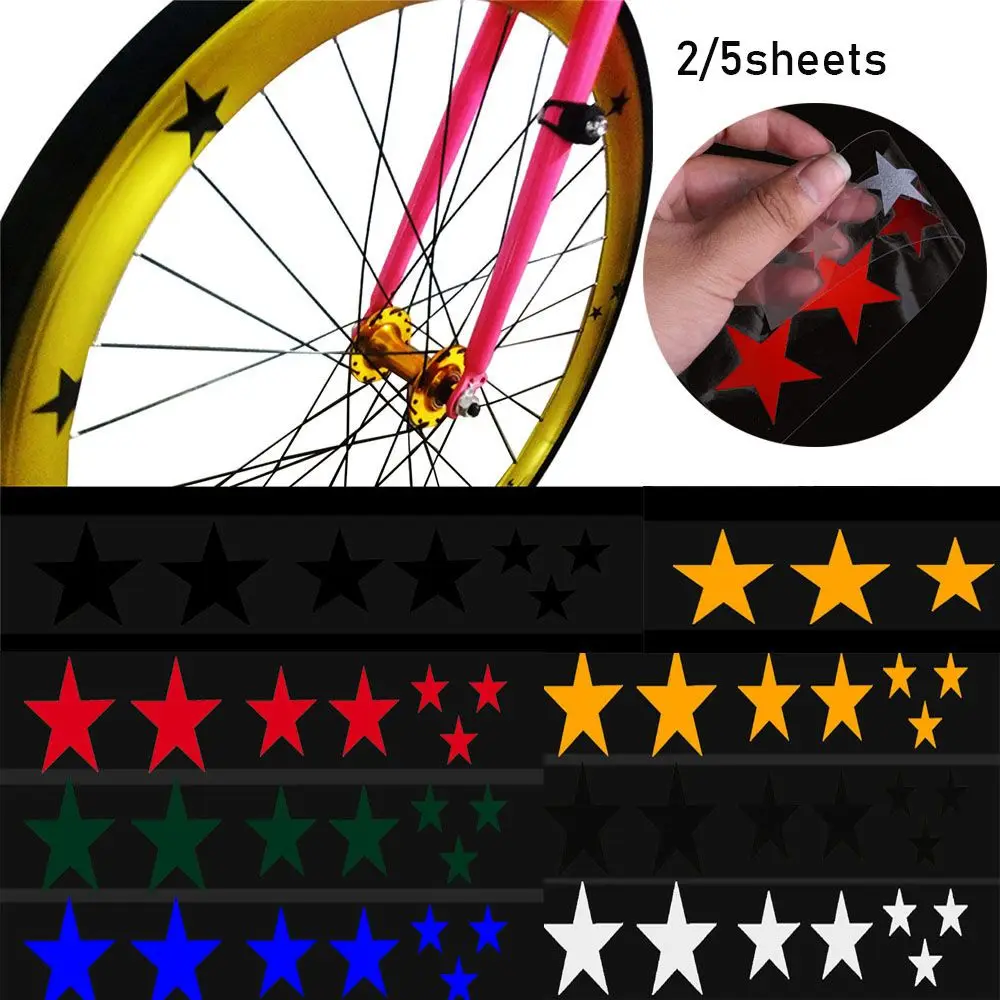 2/5Sheets Fluorescent Mountain Bike Reflective Stickers Frame Wheel Rim Stickers MTB Bicycle Decal Outdoor Cycling Tools