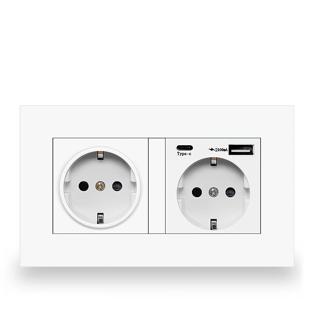 Eiomr eu standard steckdose, einfach und doppelt 220v 16a weiß schwarz pc panel eu steckdose, wand usb typ c stecker steckdose für zu hause